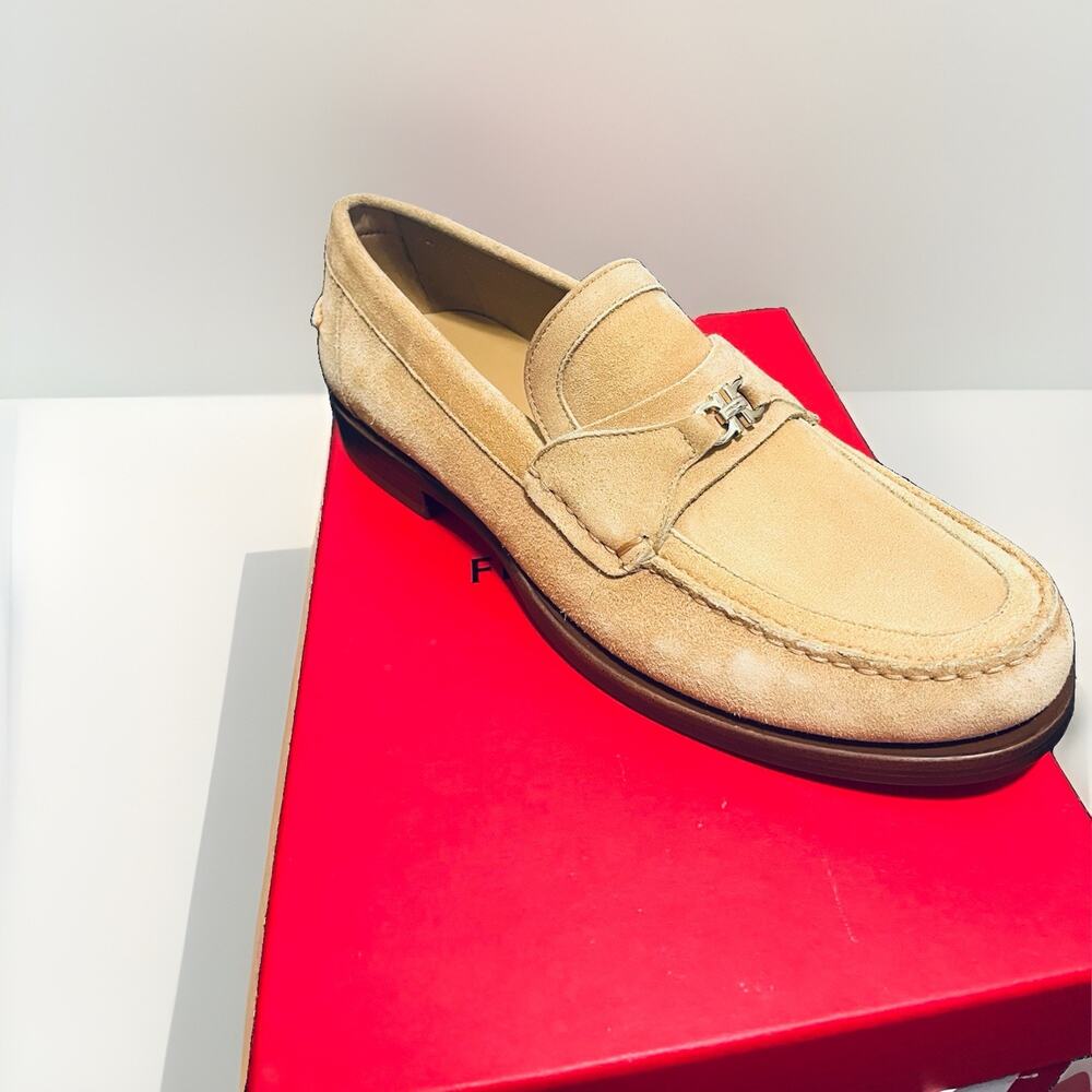 $995 FERRAGAMO - Duke Ornament Suede Loafers, Size 9 EE